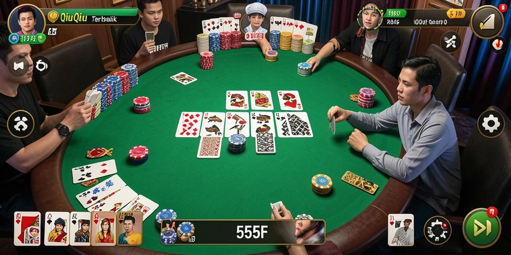 Tampilan gameplay QiuQiu yang seru dan mendebarkan dalam 555F.