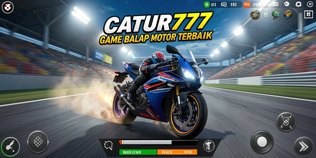 Gameplay seru dalam <strong>CATUR777</strong> saat balapan motor di lintasan menantang.