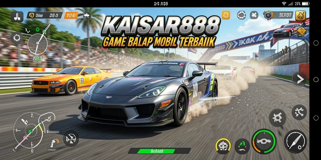 Screenshot gameplay KAISAR888 menampilkan aksi balap yang mendebarkan.