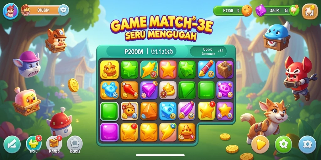 Tampilan gameplay P200M dengan tantangan Match-3 yang seru.