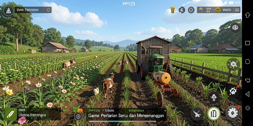 Tampilan gameplay PP123 yang seru dengan elemen pertanian yang menarik.