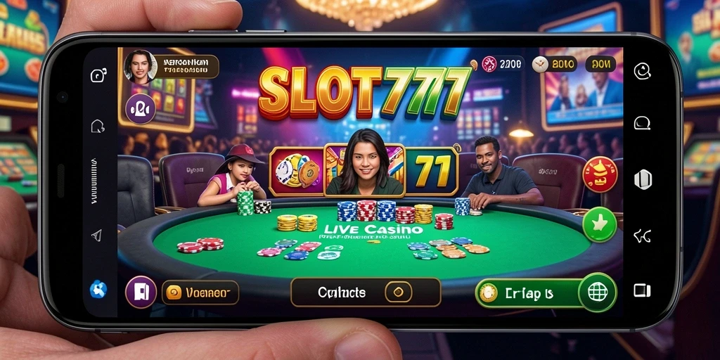 Screenshot SLOT777 menampilkan dealer langsung dan gameplay yang seru.