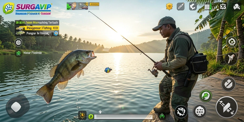 Gameplay menarik SURGAVIP dengan pengalaman memancing yang mendebarkan.