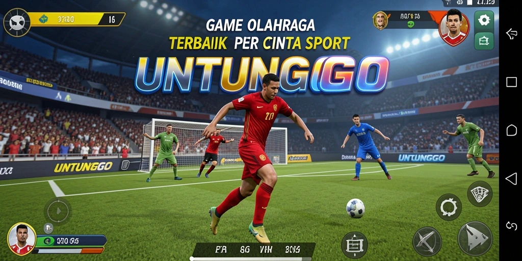 Tangkapan layar utama UNTUNGGO menampilkan pemain dalam aksi olahraga yang menegangkan.