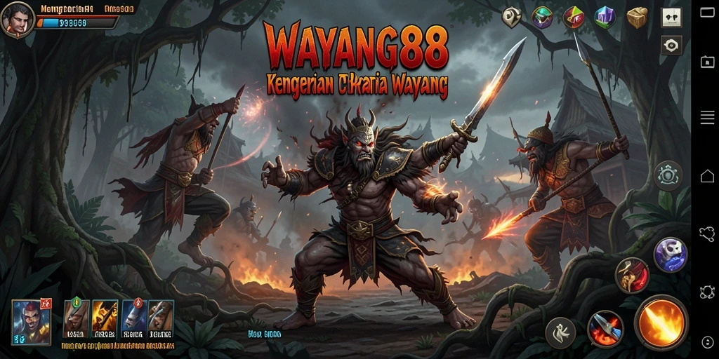 Tampilan gameplay WAYANG88 yang menyeramkan dengan suasana gelap.